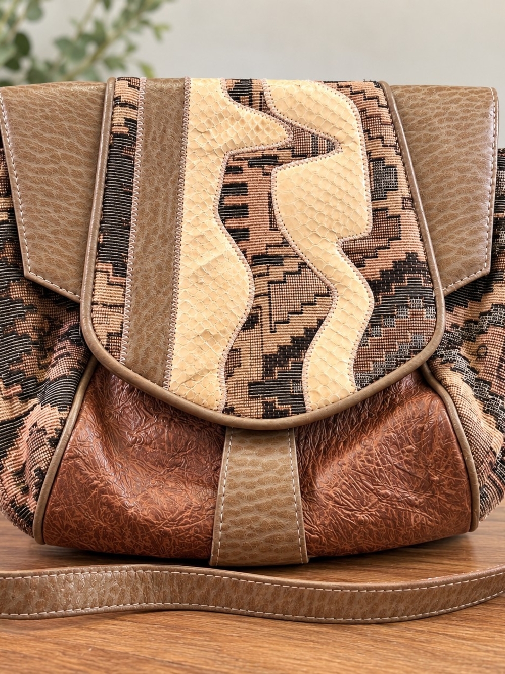 Vintage Chance Encounters Southwestern Boho Mixed Media Crossbody Bag